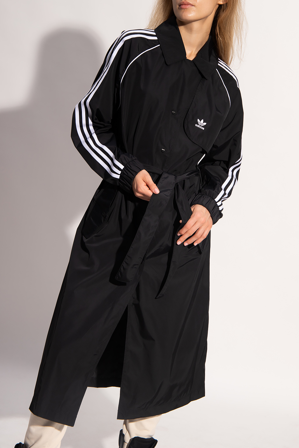 Adidas originals tlrd three store stripe duster coat in black